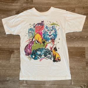 VTG Ice Tee Cat Lady Shirt Sparkle Puffy Paint 90s Cats